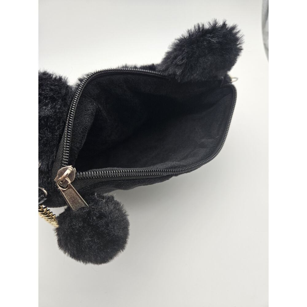 Black Cat Face Small Crossbody Bag Gold Chain Strap Zip Closure Lined - Picture 3 of 4